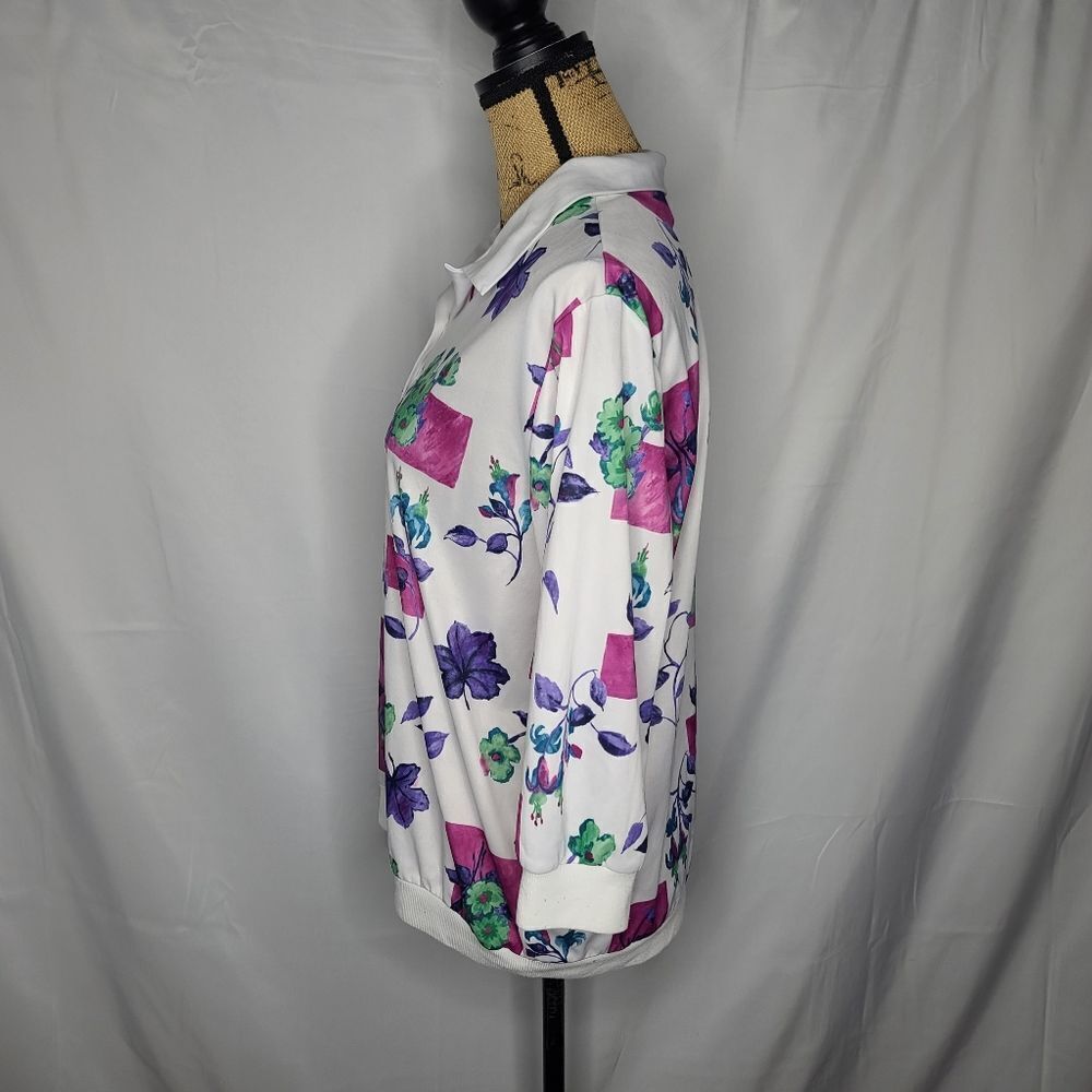Vintage Colorful Floral Short Sleeve Polo Shirt Cottagecore - Picture 4 of 10